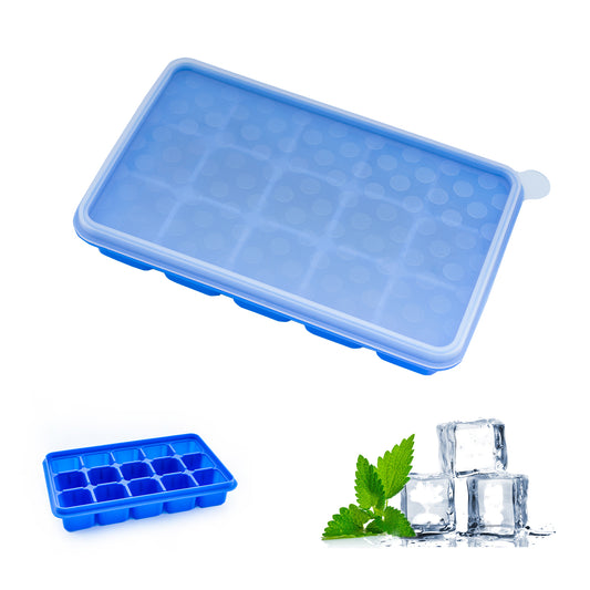 beicemania Silicone Ice Tray with Lid Ice Cube Trays Ice Cube Maker, 3x3cm 15er Blue