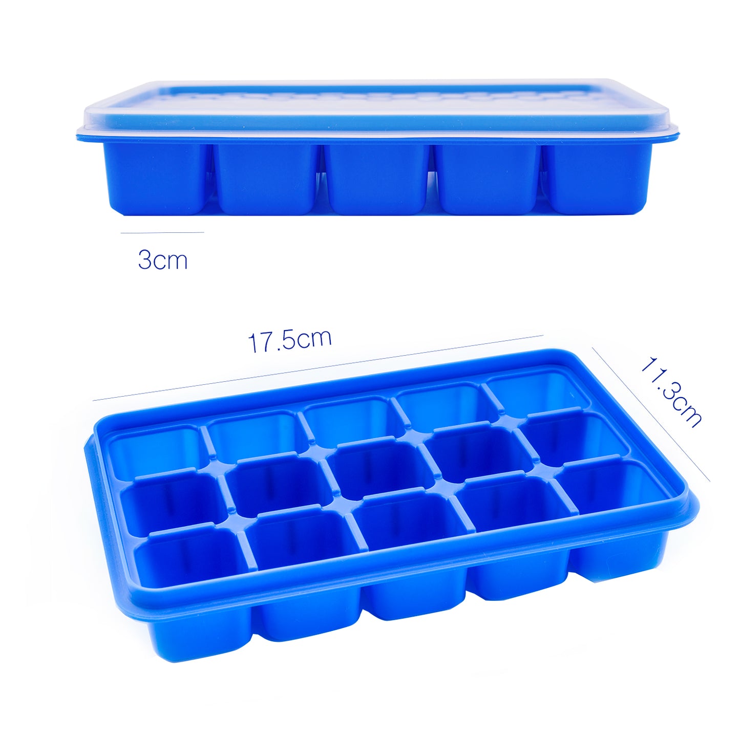 beicemania Silicone Ice Tray with Lid Ice Cube Trays Ice Cube Maker, 3x3cm 15er Blue