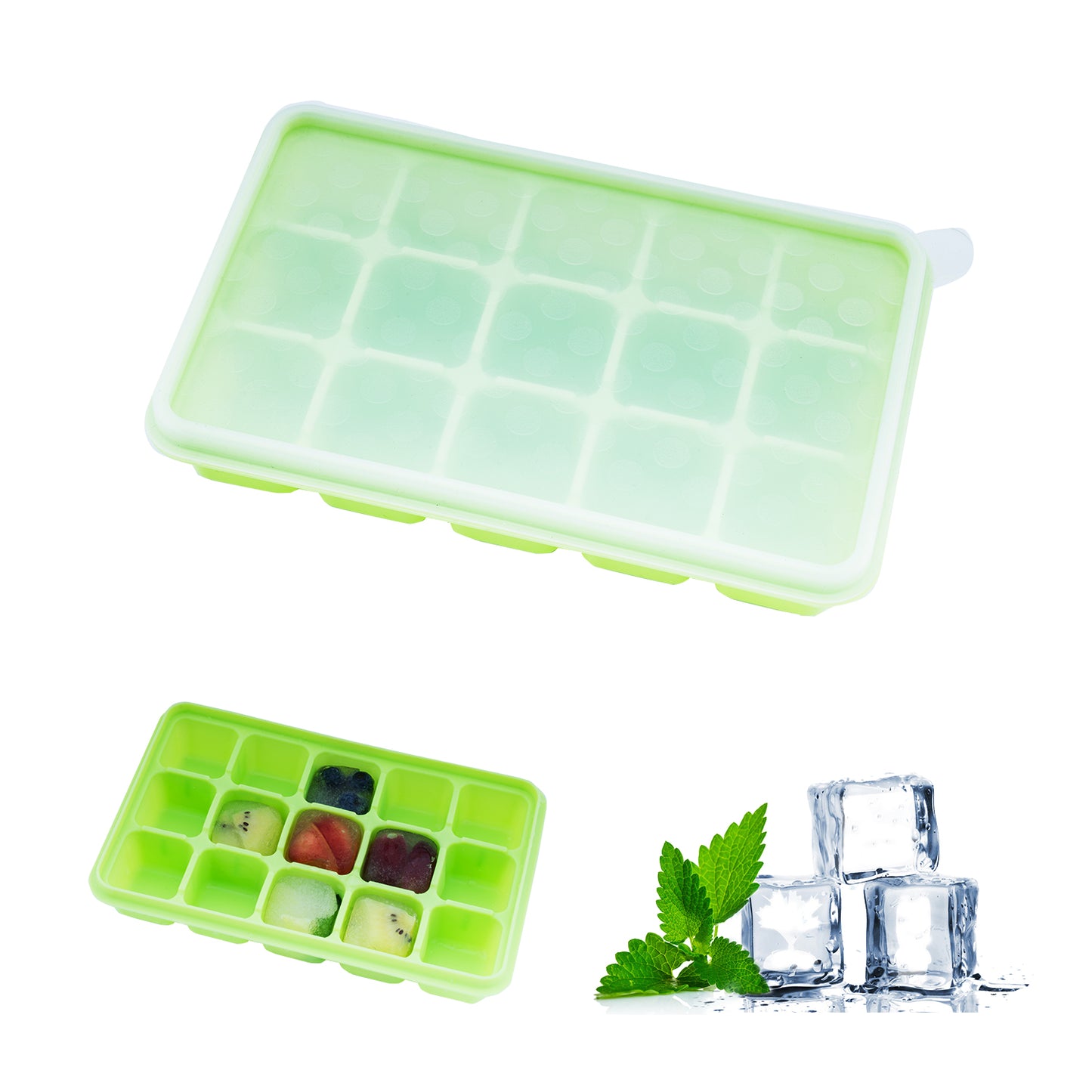 beicemania Silicone Ice Tray with Lid Ice Cube Trays Ice Cube Maker, 3x3cm 15er Blue