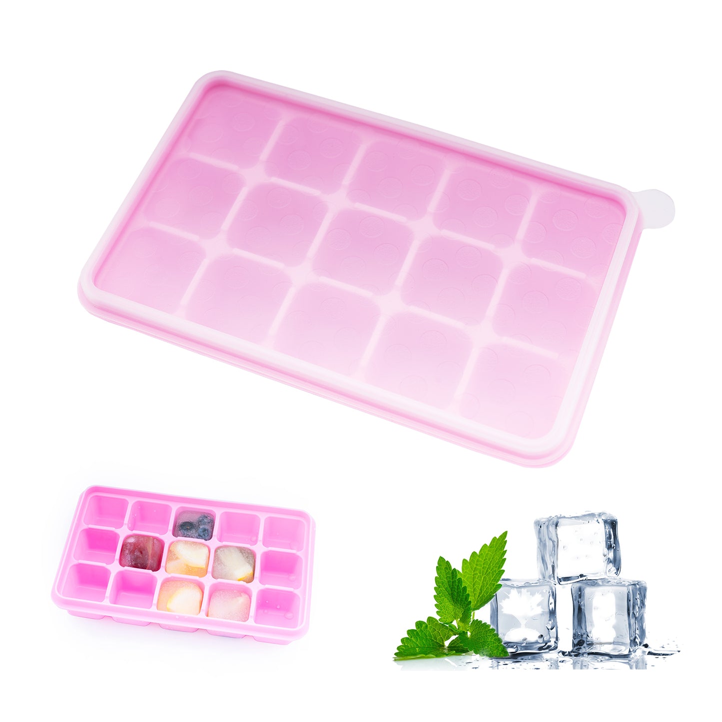 beicemania Silicone Ice Tray with Lid Ice Cube Trays Ice Cube Maker, 3x3cm 15er Blue