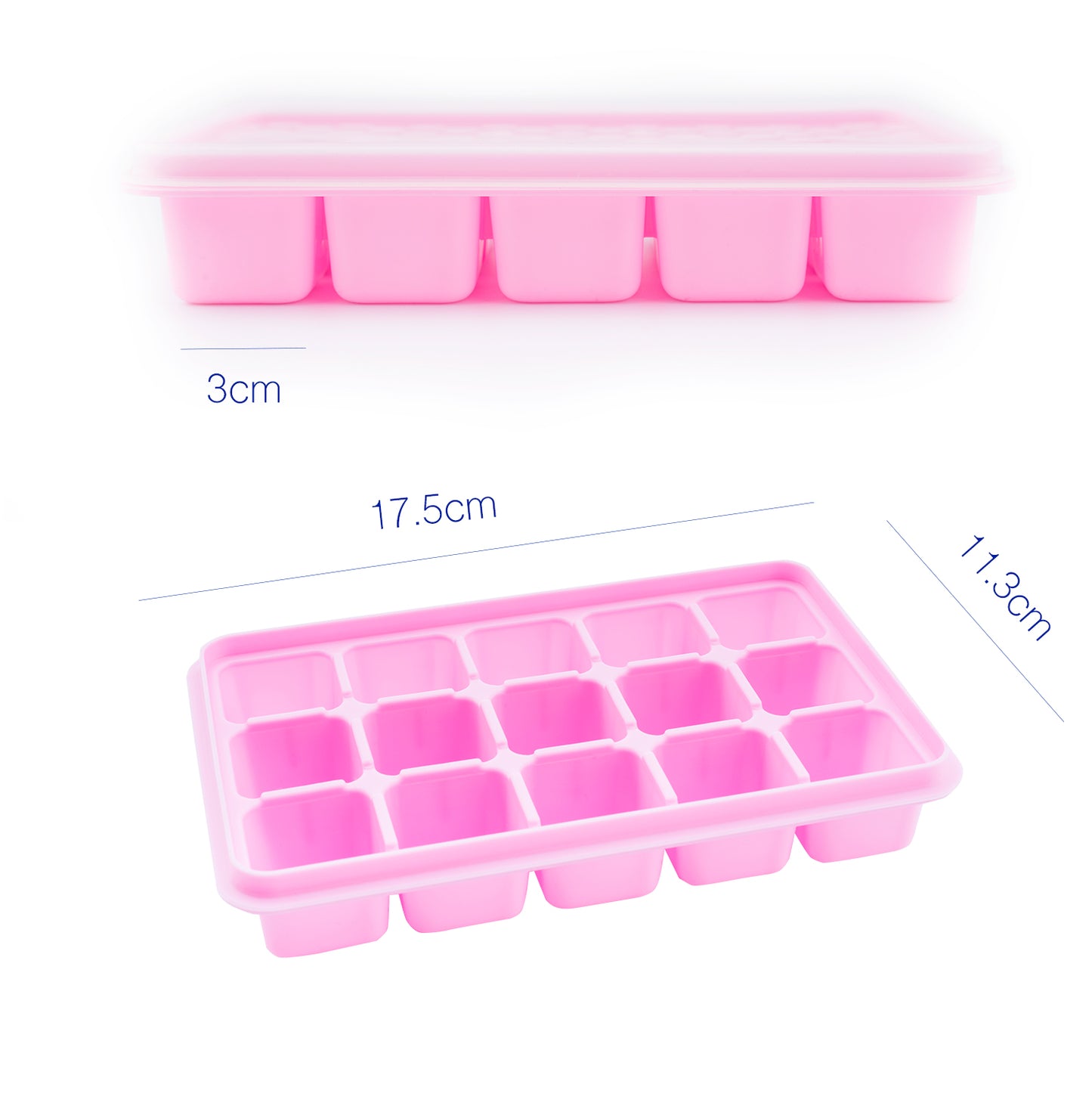 beicemania Silicone Ice Tray with Lid Ice Cube Trays Ice Cube Maker, 3x3cm 15er Blue