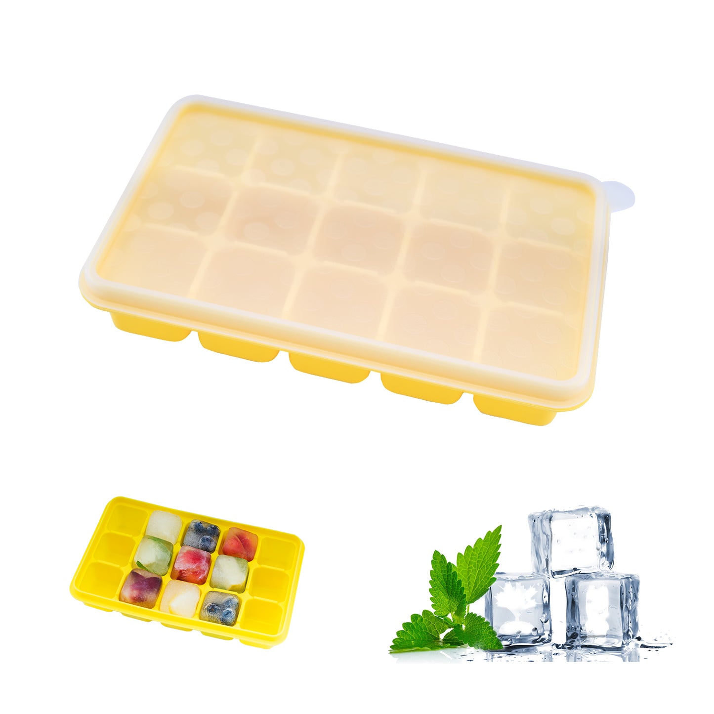 beicemania Silicone Ice Tray with Lid Ice Cube Trays Ice Cube Maker, 3x3cm 15er Blue