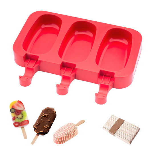 beicemania® Oval Silicone Ice Lolly Mold With Wooden Popsicle Sticks Classic