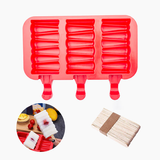 beicemania® Ice Lolly Mold Rectangle Square Swirl Ice Lolly Maker Red Popsicle Mold Silicone With Wooden Popsicle Sticks