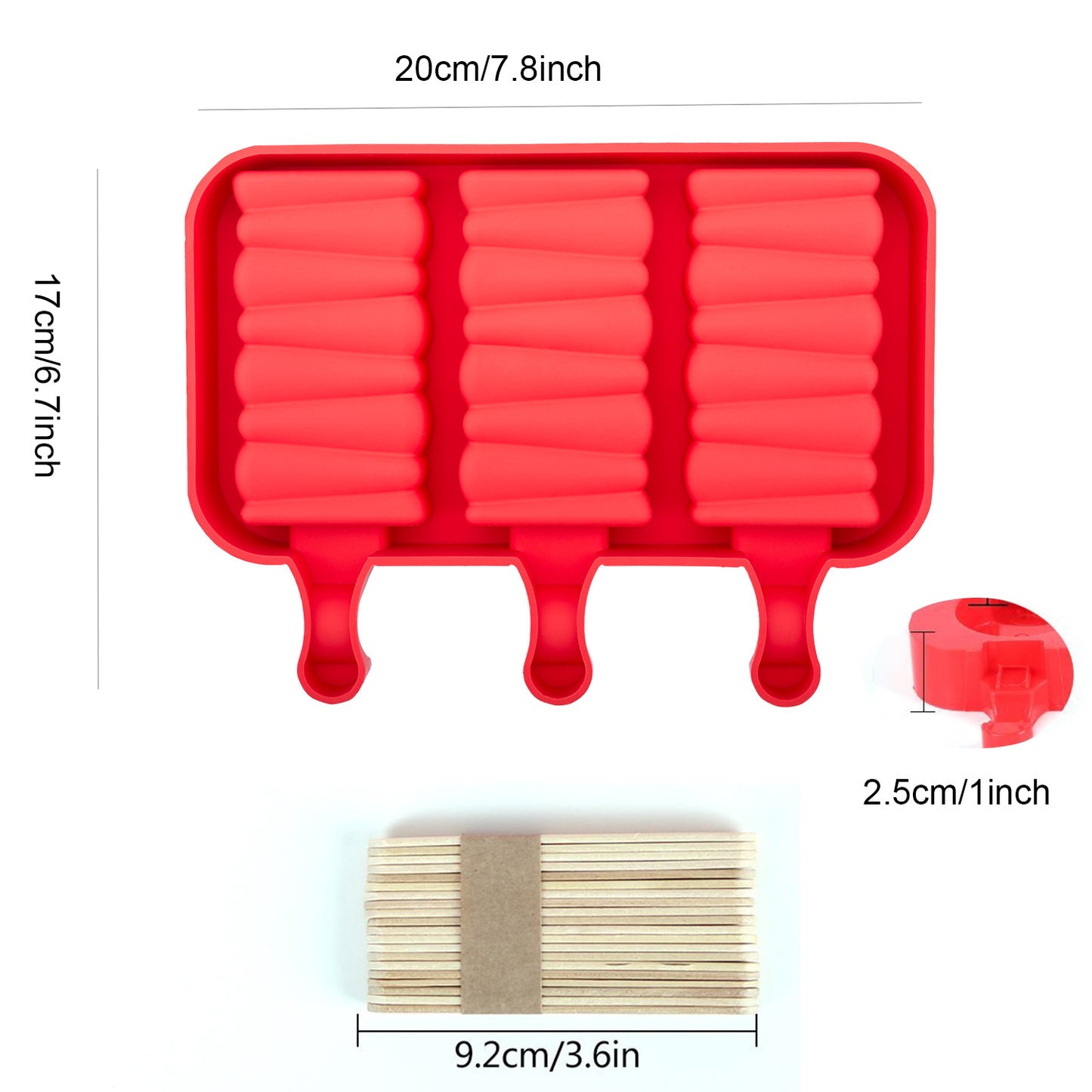 beicemania® Eis am Stiel-Form, rechteckig, quadratisch, Wirbel, Eis am Stiel-Maker, rote Eis am Stiel-Form aus Silikon mit hölzernen Eis am Stiel 