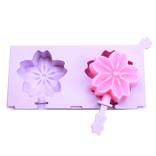 beicemania® Stackable Ice Lolly mold Flower Cherry Blossom Sakura Ice Lolly Maker Violet Popsicle mold Silicone with Resuable Popsicle Sticks