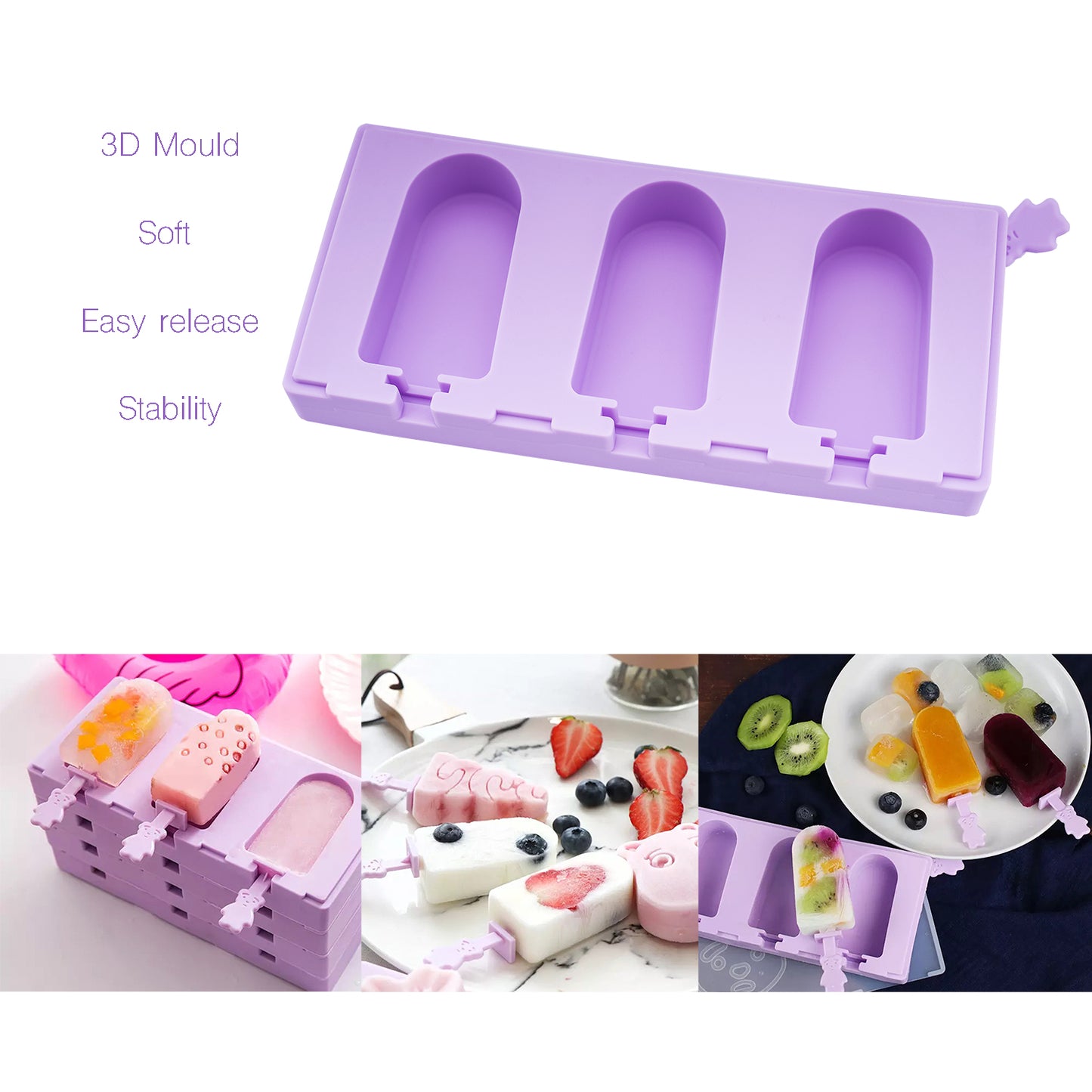 Stackable Ice Lolly mold Mini Oval Classic Ice Lolly Maker Violet Popsicle mold Silicone with Resuable Popsicle Sticks beicemania®