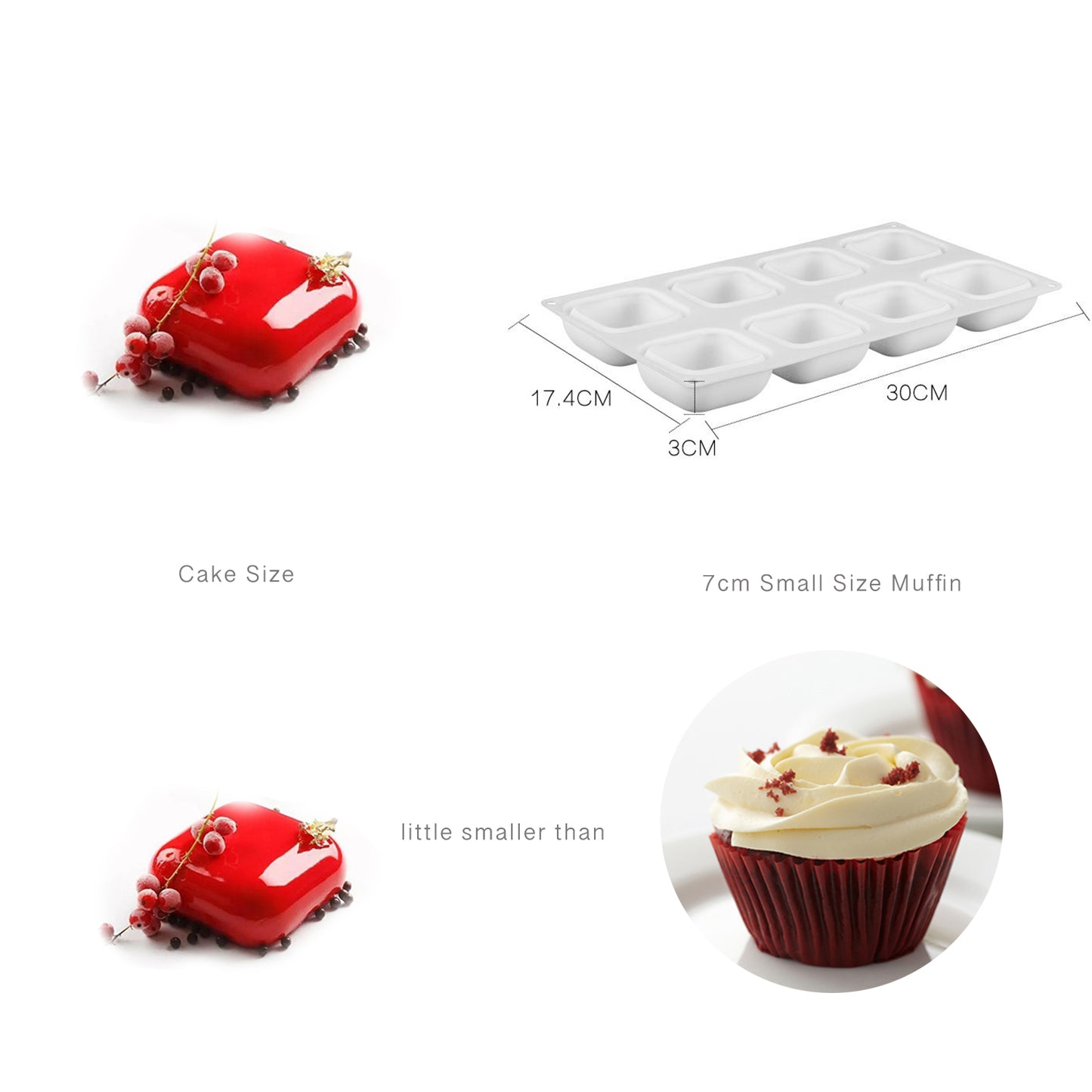 beicemania® Small Cake tin 8inch Square Cake tin 3D Cake tins Mousse Cake molds Silicone Chocolate mold White