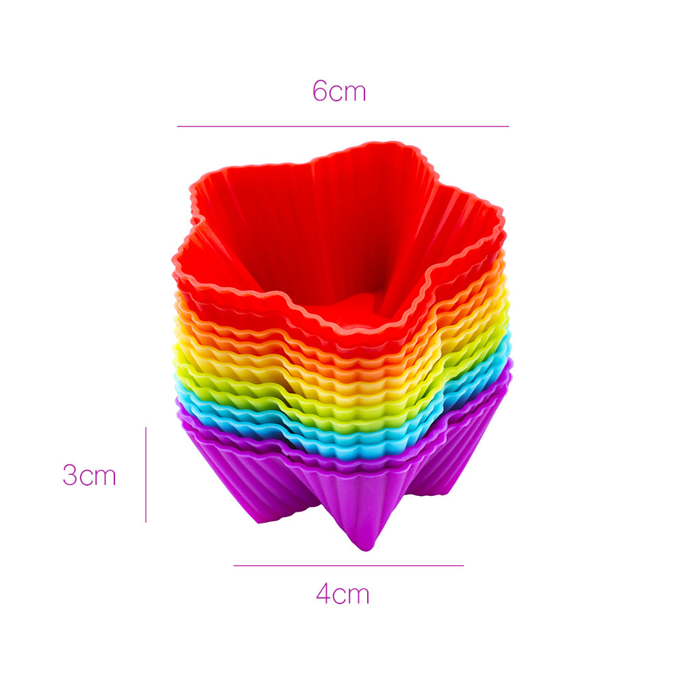 beicemania® Coloured Cupcake Cases Silicone Muffin Trays 12 star Muffin Tray 6cm