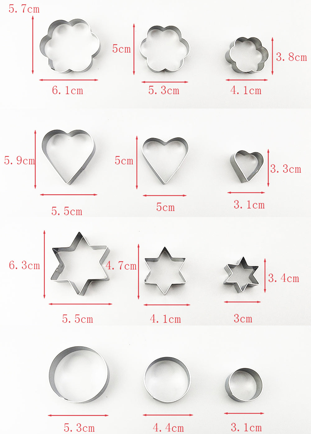 beicemania® 12 Christmas stainless steel Cookie Cutters Pastry Cutters Round Star Flower Heart Cookie Cutter Set